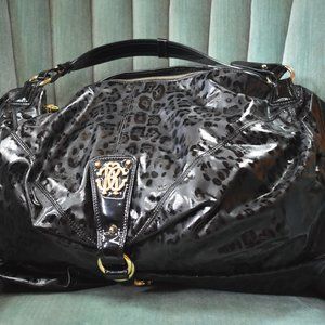 Roberto Cavalli Oversized Leopard Print Hobo Handbag